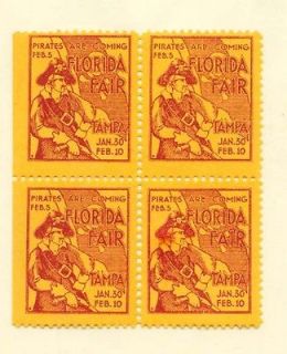 Tampa, FL Florida Fair block of four poster stamps w/gum   early 1900 