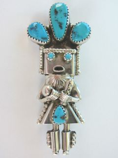 SIGNED Native American Indian Sterling Turquoise Fertility KACHINA 
