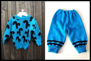 vintage 80s 2 pc electric BLUE baby SWEATER pants Outfit 12 mo months 