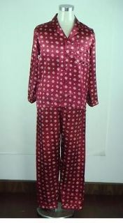 Burgundy Hot sell Mens Luxurious Silk Satin Pyjamas Sleepwear L,XL,XXL