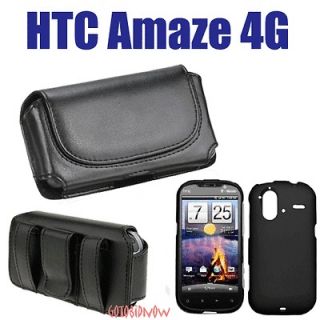 for HTC AMAZE 4G Rubber Black Hard Shield Cover Phone Housing+Leather 