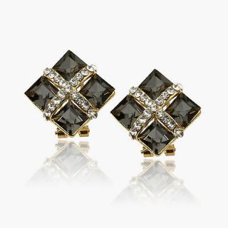 Square GP Crystal Gorgeous Gem 18k Gold Plated Stud Earrings B2600K