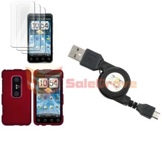   Snap Rubber Case Cover+3pc LCD Guard+Charging Cable for HTC EVO 3D
