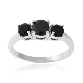 925 Silver 1.3ct Black Spinel Three Stone Ring
