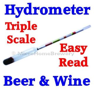 Hydrometer for Homebrew Wine, Beer & Cider Making   Triple Scale   Top 