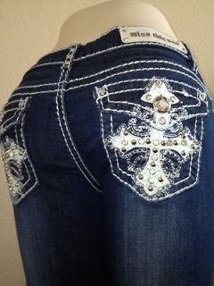 Look NWT Miss Chic Crystal White Cross Rhinestone Skinny Jeans Size 5 