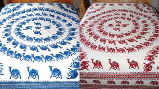 Indian bed sheet bedspread throw   Camel procession