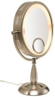 Jerdon Oval Lighted Table Top Swivel Makeup Mirror 10X Magnification 