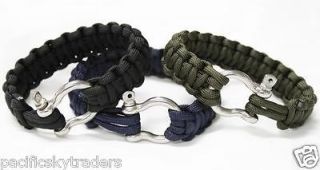 550 Paracord Survival Bracelet With Stainless Steel Shackle   Navy OD 