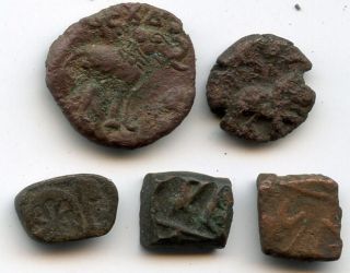 Lot of 5 various ancient Indian coins, 1st 2nd century AD