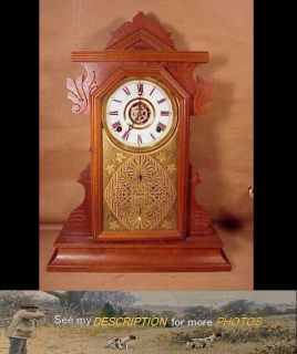   Black Walnut E. Ingraham Gingerbread / Kitchen Mantel Clock w/ Alarm