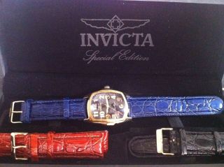 Invicta Lupah Quartz Sandstone Dial Strap Watch w/ Set of 3 Leather 