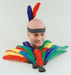 Indian Squaw Feather Headband Headdress Fancy Dress Apache Native 