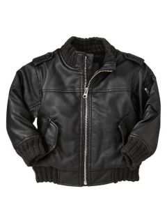 Baby Gap NWT Mens Club Black Bomber Jacket Coat Faux Leather 3 3T 4 5 