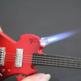 Guitar Shape Windproof Refillable Butane Cigarette Lighter Red