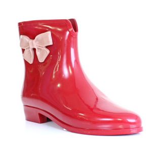 WOMENS MEL RED GLOSS JELLY WELLINGTON BOOTS BOW LADIES WELLIES SIZE 3 