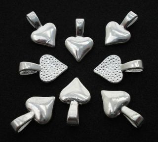 100 SHINY Piece Heart Glue On Pendant Bails Pad Silver for scrabble 