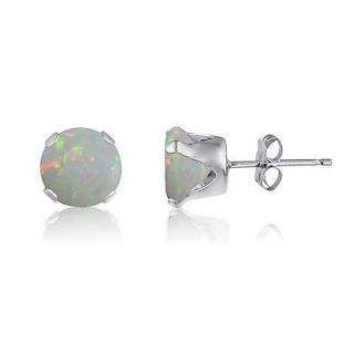   Genuine Fiery Opal Gemstone Sterling Silver 4 Prong Stud Earrings