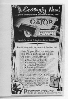   Vintage Ad Super Gator Boat Trailers Peterson Bros. Jacksonville,F​L