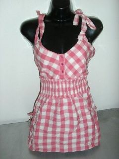 Love Lola pink white gingham plaid country girl empire tank shirt size 