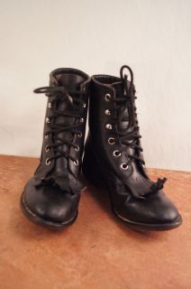 Justin Man Made and Leather Lacer Black 12.5 Boys Shoes Western Boots