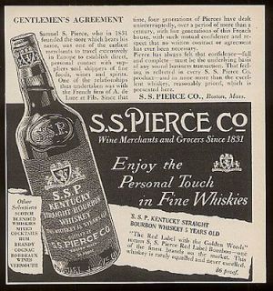 1953 SSP S.S. Pierce Kentucky Bourbon whiskey print ad