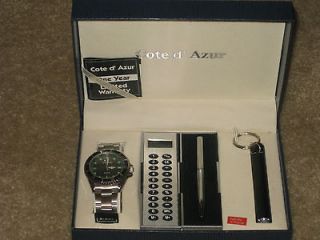   Azure Black Quartz Watch, Calculator & Pen Light Set   New in Box