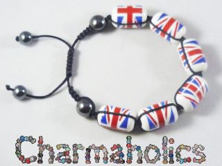 UNION JACK Great Britain UK FLAG Ceramic Beads Pave Macrame Friendship 