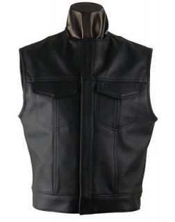 Large Size New Mens Leather Club Biker Vest W/Gun Pocket Brand New 