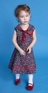 Bettie Page Clothing Taty Kids Cherry Denim Rockabilly Dress