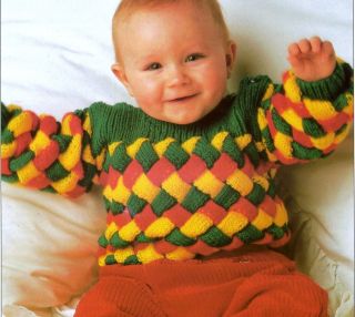 Knitting Pattern Babys Childs Entrelac Interwoven Sweater/Jumper 18 