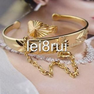   yellow gold filled bracelet+ring sets childrens bangle carved jewelry