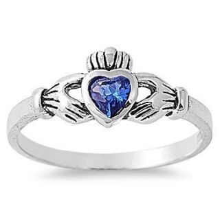 Blue Saphire Claddagh Heart Sterling Silver Ring Ring   Sizes 1   9