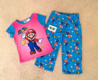 Girls Super Mario Capri Pajamas Size 6 6X, 7 8, 10 12, 14 16 New With 