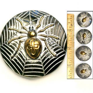22mm Vintage Czech BLACK + Gold Glass Halloween SPIDER w/WEB Buttons 