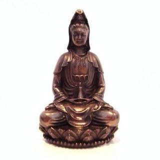 Tiny Bronze Kwan Kuan Guan Yin Buddha Statuette Statue