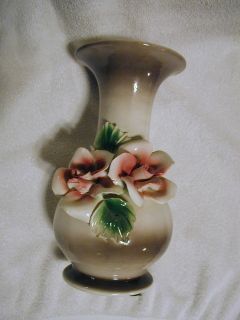 Capodimonte Large 11 Vase, Pink & White Roses Flowers EUC
