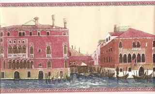 Wallpaper Border Venice Landscape / Red   Pink Hues