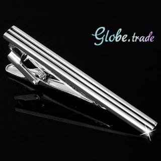   STRIPE STAINLESS STEEL SILVER TONE WEDDING MENS TIE BAR CLIP CLASP