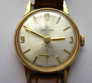 Orfina Antique Ladies Gold Plated Watch, Brown Leather Strap, Swiss 