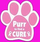 PURR To Find A Cure Cat Paw Print Rescue Magnet   Pink Ribbon/Breast 