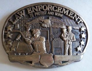 Law Enforcement to Protect and serve solid brass belt buckle Police