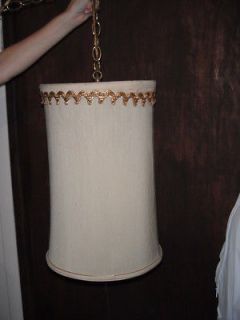Vintage Retro 1960s Hanging Lamp 1 Barrel Shade Off White Gold Trim 