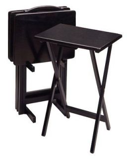 NEW Wood 5 Piece TV Table Set TV Food Trays Sets Black 