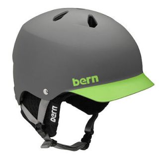 BERN WATTS EPS Snow Helmet Matte Grey/Green Brim w/Black Knit Liner