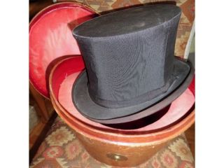  Antique Churchill Top Hat and Leather Case Box Luggage Shabby Chic