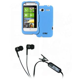 EMPIRE Light Blue Hard Rubberized Case Cover+Handsfree Headset for HTC 