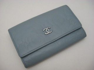 Auth. Chanel Dark Duck Egg Blue Camellia Small Wallet