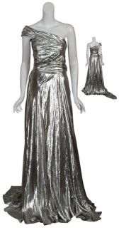 REEM ACRA Liquid Platinum Long Gown Dress $4465 6 NEW