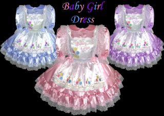 Custom Fit* Beautiful Satin BABY GIRL Adult Sissy Dress & Pinafore 